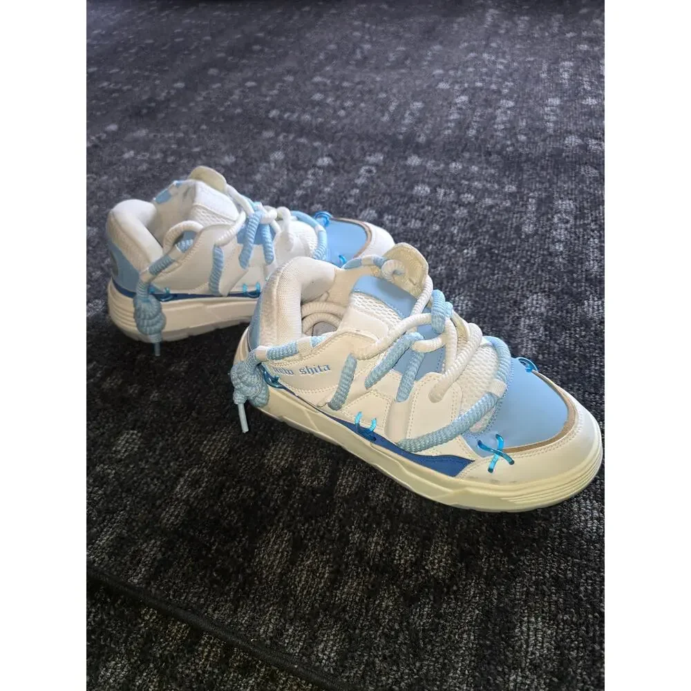 NEW SHITA Chunky Rope Lace Skate Shoes Blue White EUR 41 US Men 8 / Women 9.5